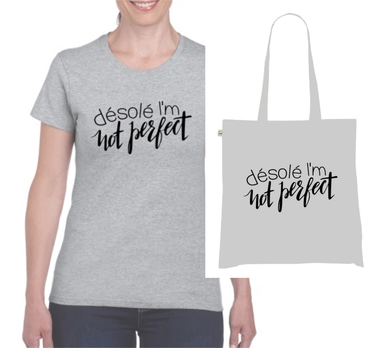 🏴 T-shirt + Tote Bag Duo : "Désolé I'm Not Perfect" - Humour & Authenticité