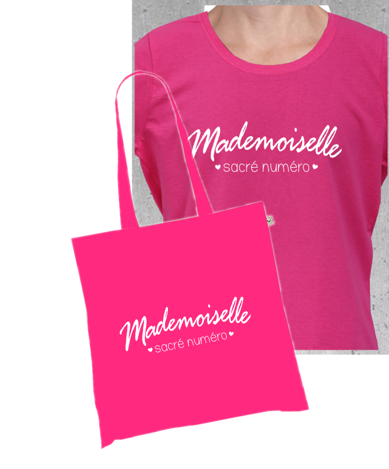 💖 T-shirt + Tote Bag Duo : "Mademoiselle Sacré Numéro" - Le Cadeau qui Assure !