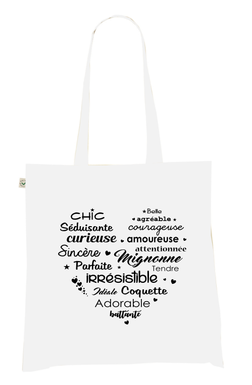 Sac Tote Bag Coeur d'Adjectifs - Chic, Mignonne, Irrésistible