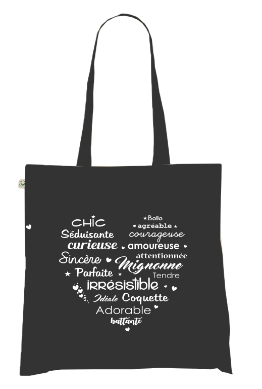 Sac Tote Bag Coeur d'Adjectifs - Chic, Mignonne, Irrésistible