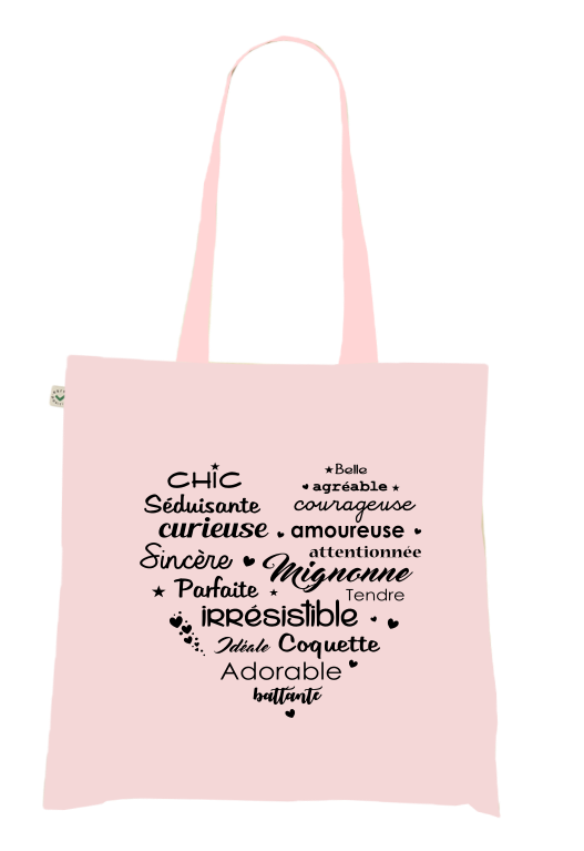 Sac Tote Bag Coeur d'Adjectifs - Chic, Mignonne, Irrésistible