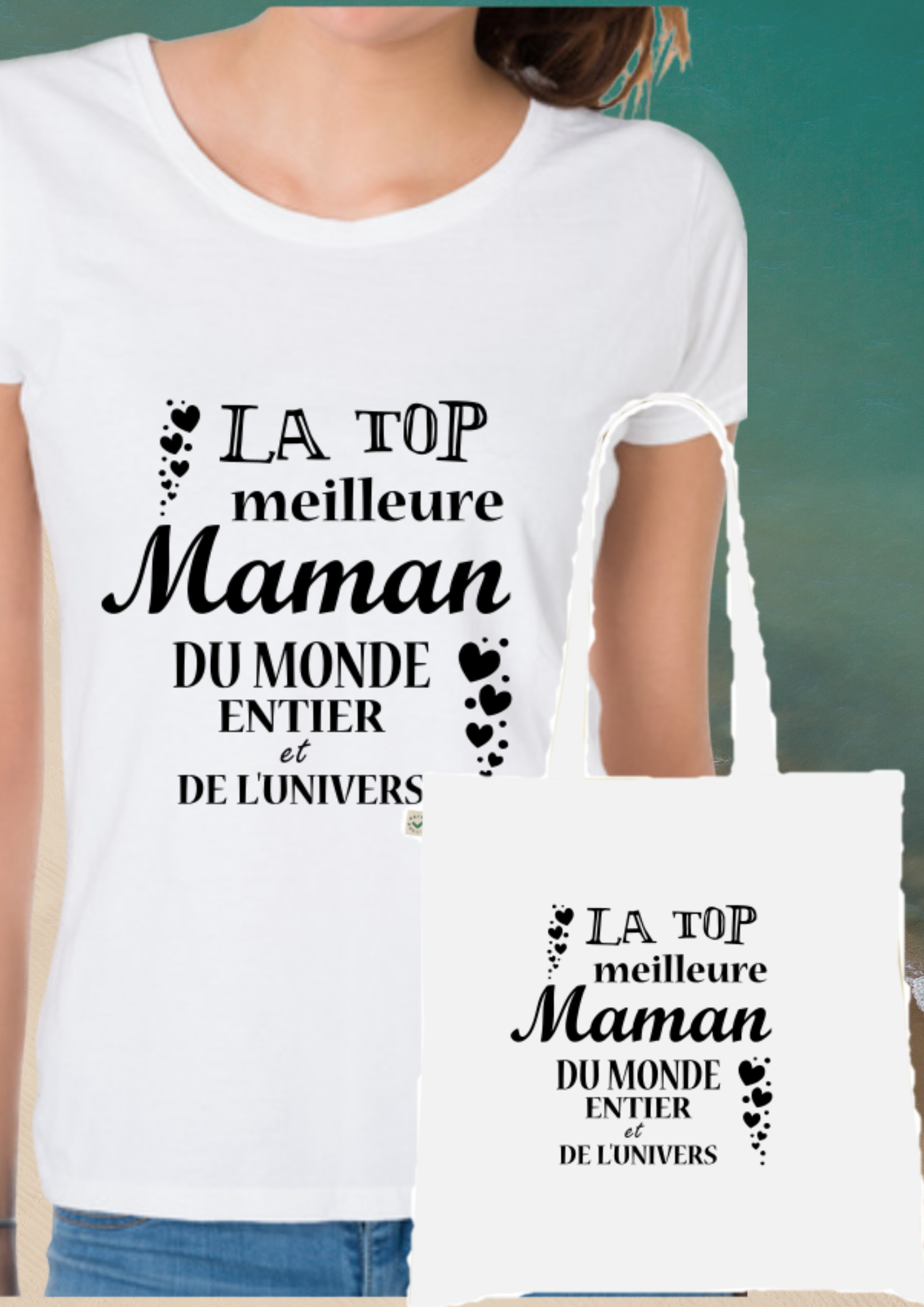 👑 T-shirt + Tote Bag Duo : "La TOP Meilleure Maman Du Monde Entier Et De L'Univers"