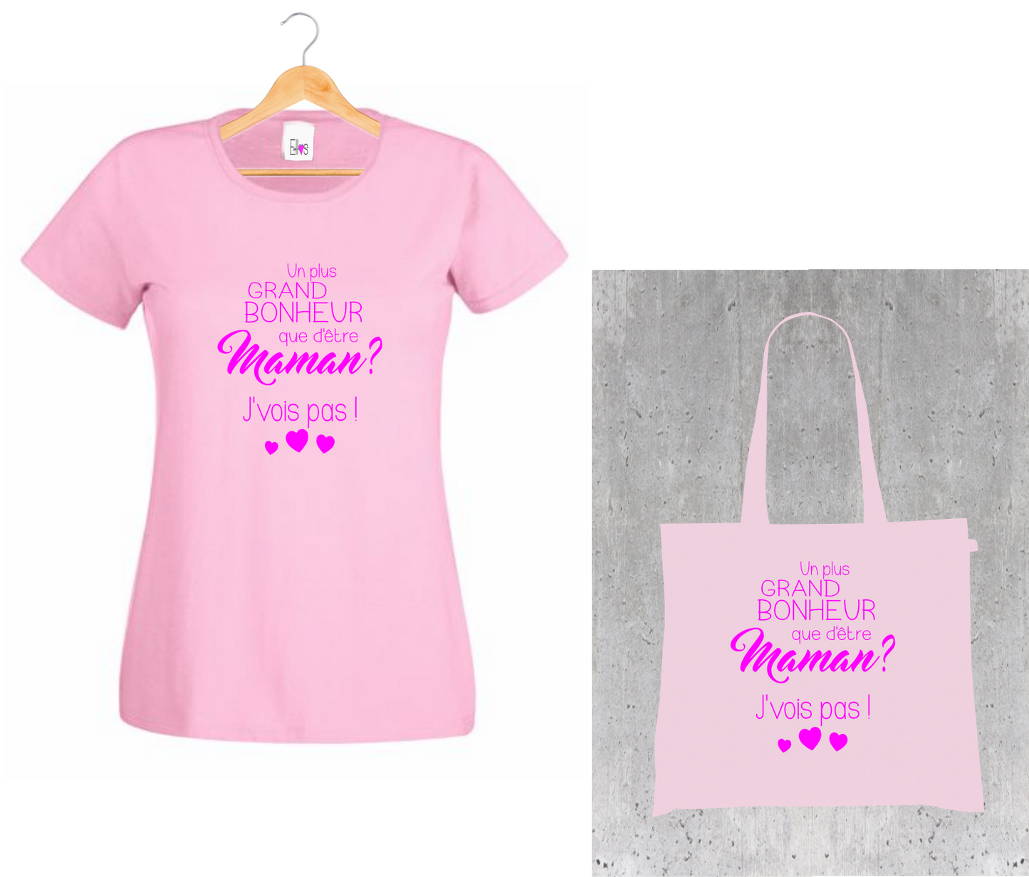 ❤️ T-shirt + Tote Bag Duo : "Un Plus Grand Bonheur que d'être Maman ? J'vois pas !"