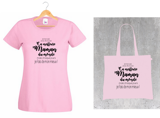 💖 T-shirt + Tote Bag Duo : "La Meilleure Maman du Monde" - Cadeau Idéal pour Maman !