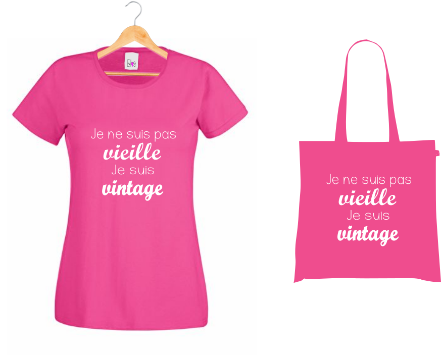 T-shirt + Tote Bag Duo : "Je ne suis pas vieille Je suis vintage" - Humour Intemporel