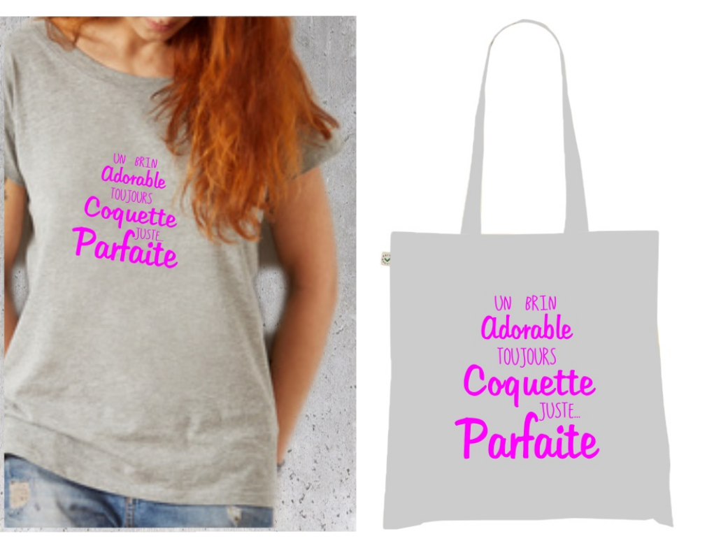 T-shirt Noir + Tote Bag Duo : "Adorable, Coquette, Parfaite" - L'Élégance Décontractée