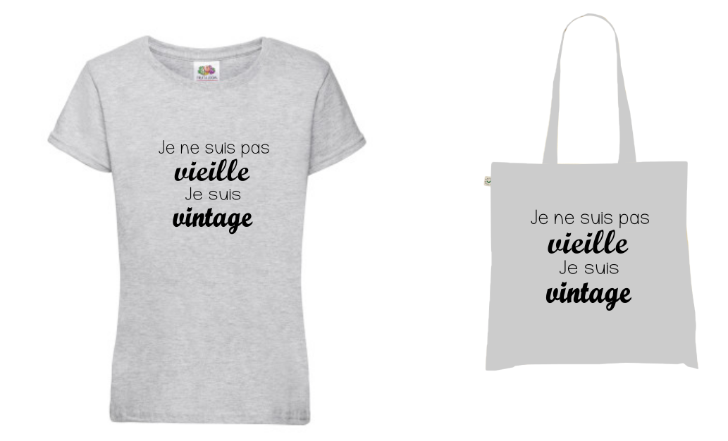 T-shirt + Tote Bag Duo : "Je ne suis pas vieille Je suis vintage" - Humour Intemporel