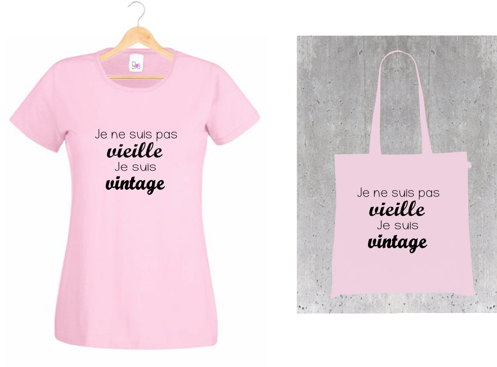 T-shirt + Tote Bag Duo : "Je ne suis pas vieille Je suis vintage" - Humour Intemporel