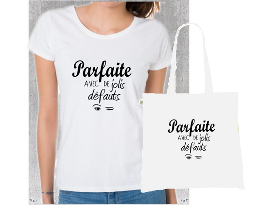 ✨ T-shirt + Tote Bag Duo : "Parfaite Avec De Jolis Défauts" - Humour & Confiance