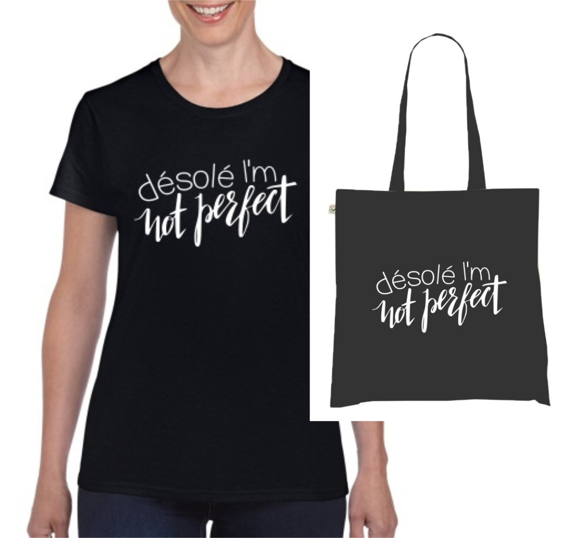 🏴 T-shirt + Tote Bag Duo : "Désolé I'm Not Perfect" - Humour & Authenticité