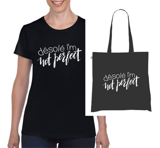 🏴 T-shirt + Tote Bag Duo : "Désolé I'm Not Perfect" - Humour & Authenticité