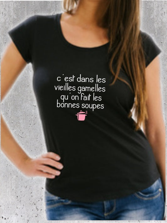 T-shirt "Vieilles Gamelles" - Humour Cuisson et Expérience Femme
