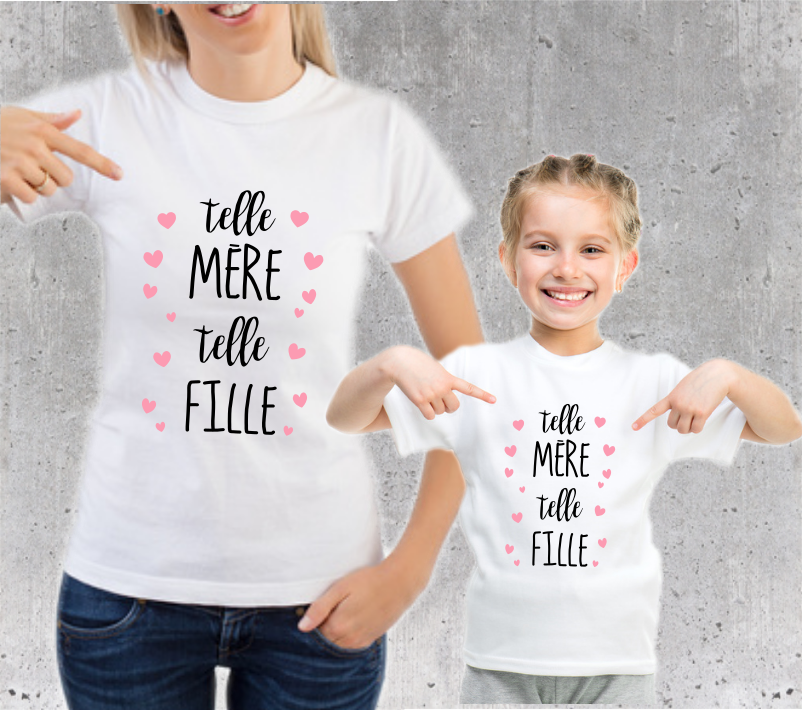 T-shirt Femme "Telle Mère, telle Fille" - Cadeau Fête des Mères/Anniversaire Complicité Cœurs