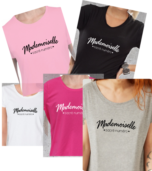 💖 T-shirt + Tote Bag Duo : "Mademoiselle Sacré Numéro" - Le Cadeau qui Assure !