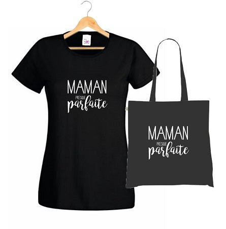 T-shirt + Tote Bag Duo : "Maman Presque Parfaite" - L'Humour Vrai