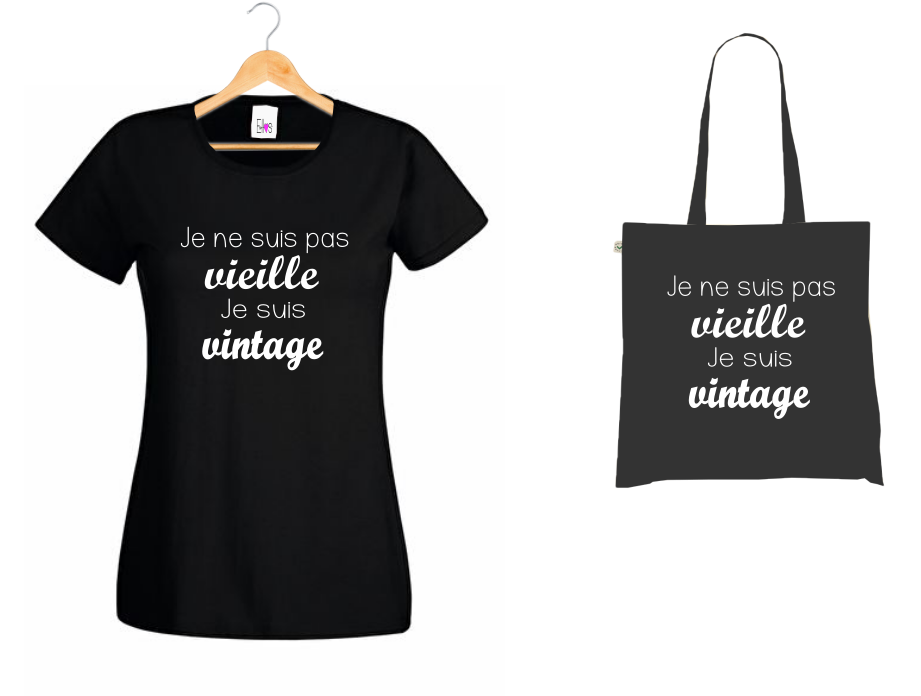 T-shirt + Tote Bag Duo : "Je ne suis pas vieille Je suis vintage" - Humour Intemporel